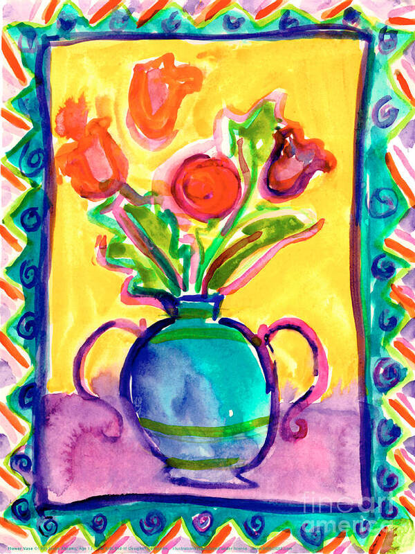 Flower Vase Art Print featuring the painting Flower Vase by Jessie Abrams Age Thirteen