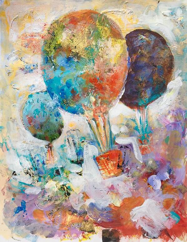Balloons Art Print featuring the painting Fly Away to Creativity by Caroline Patrick
