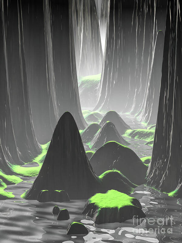 Canyon Art Print featuring the digital art Foggy Canyon Walls by Phil Perkins