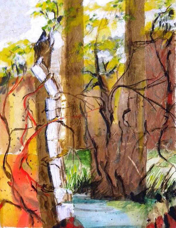 Mixed Media On Paper Art Print featuring the mixed media Forest and Stream by Patricia Bigelow