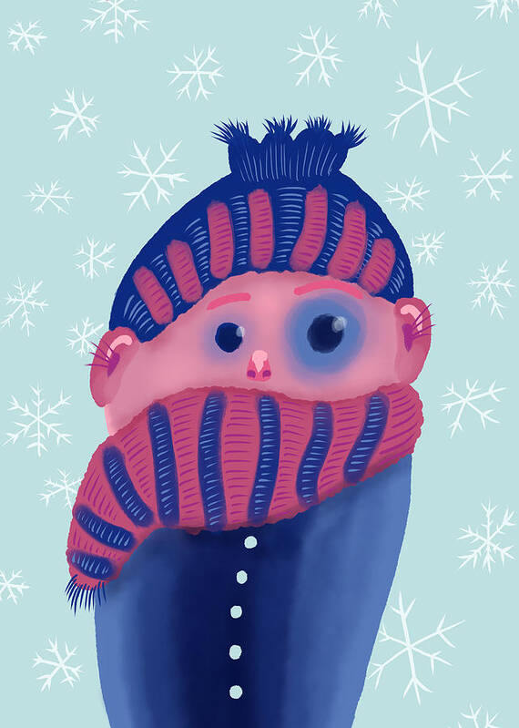 Winter Art Print featuring the digital art Freezing Kid In Winter by Boriana Giormova