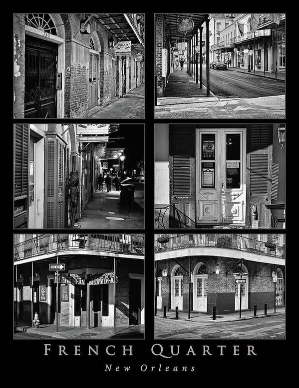 Greg Jackson Art Print featuring the photograph French Quarter - New Orleans - Collage b/w by Greg Jackson