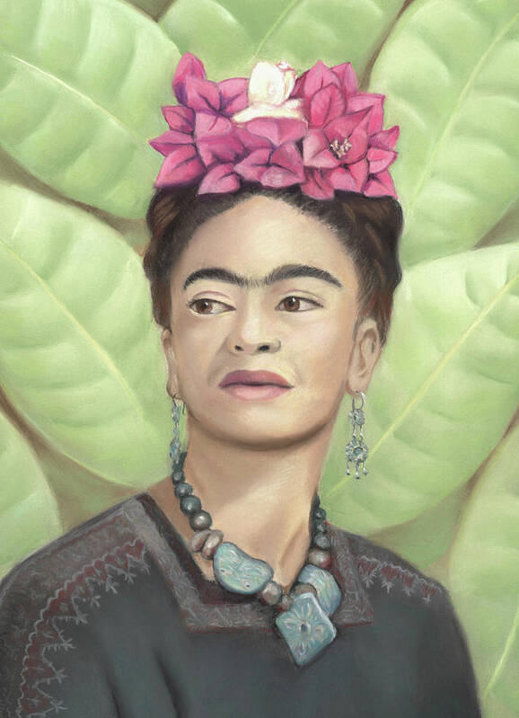 Frida Kahlo Art Print featuring the pastel Frida Kahlo by Linda Ruiz-Lozito