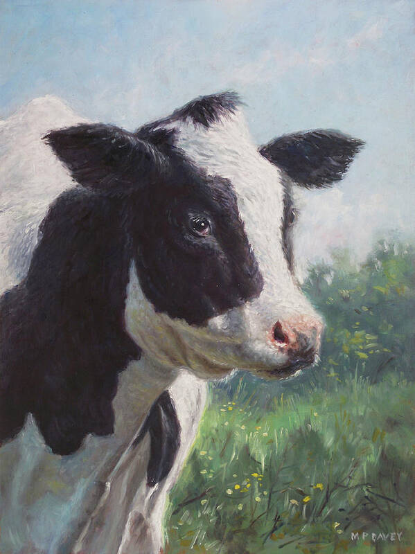 Cow Art Print featuring the painting Friesian Cow portrait by Martin Davey