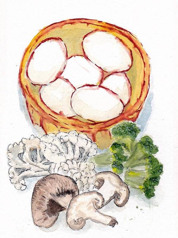 This Painting Illustrates Broccoli Art Print featuring the painting Frittata by Jane Hayes