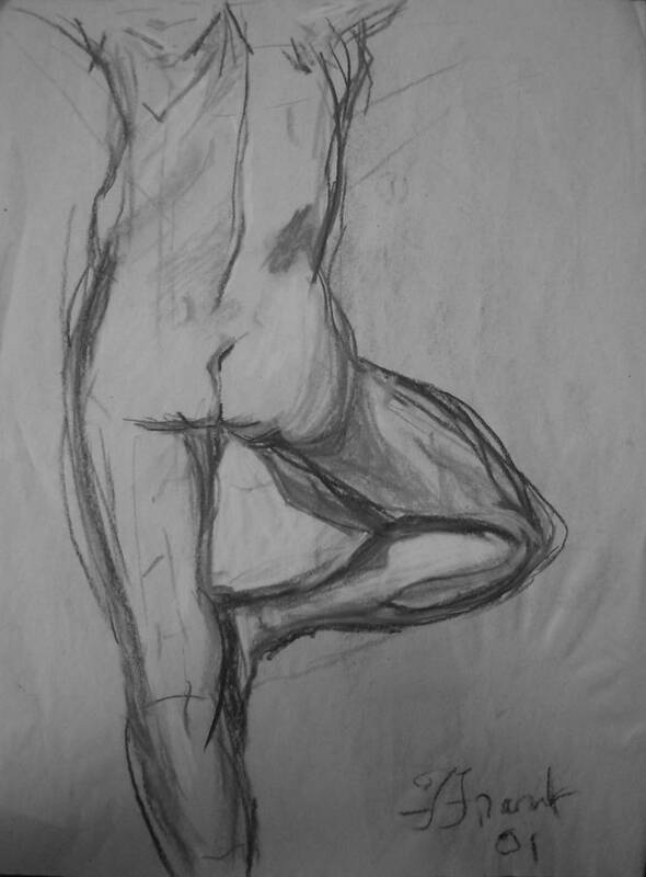 Human Figure Art Print featuring the drawing From The Back - Male Nude by Francine Frank