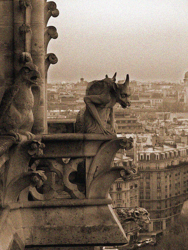 Notre Dame Art Print featuring the photograph Gargoyles of Notre Dame by Mark Currier