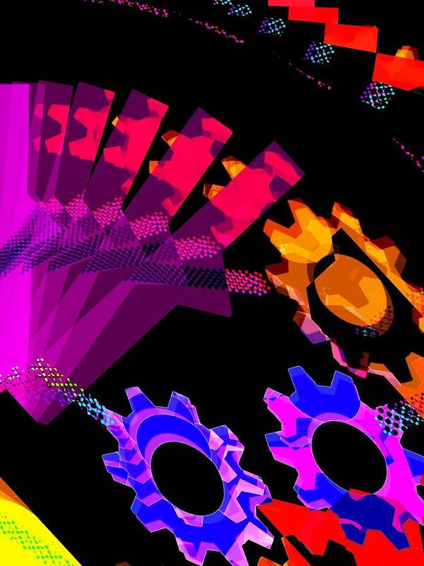 Vibrant Colors Art Print featuring the digital art Gears 4 by Cooky Goldblatt
