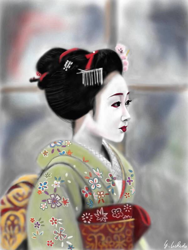 Ipad Art Print featuring the painting Geisha No.91 revised by Yoshiyuki Uchida