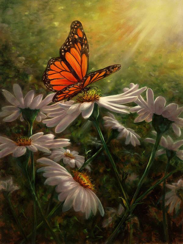 Monarch Butterfly Art Print featuring the painting Gentle Landing by Lynne Pittard