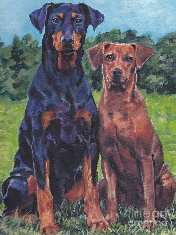 German Pinscher Art Print featuring the painting German Pinschers by Lee Ann Shepard