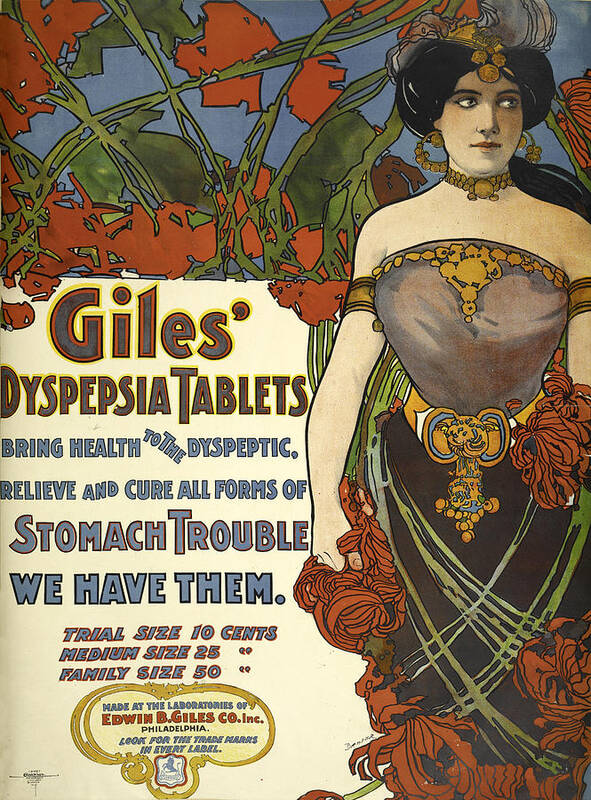 Advert Art Print featuring the digital art Giles Dyspepsia Tablets by Phat Artz