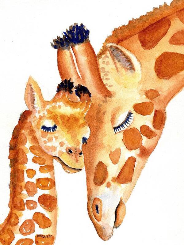 Giraffe Art Print featuring the painting Giraffe Baby and Mother Zen by Carlin Blahnik CarlinArtWatercolor
