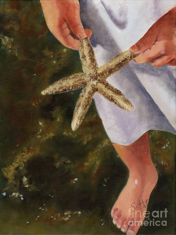 Painting Art Print featuring the painting Girl with Starfish by Sheryl Heatherly Hawkins