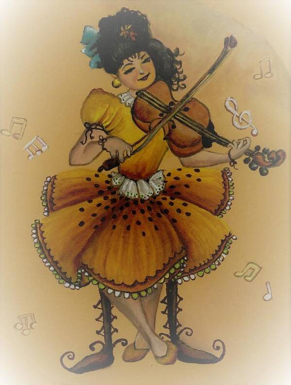  Musical Instrument Art Print featuring the painting Girl playing violin by Tara Krishna