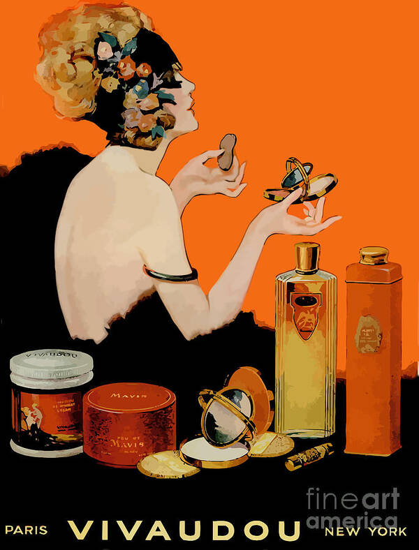 Cosmetics Art Print featuring the painting Glamour Vintage Art Deco Cosmetics by Mindy Sommers