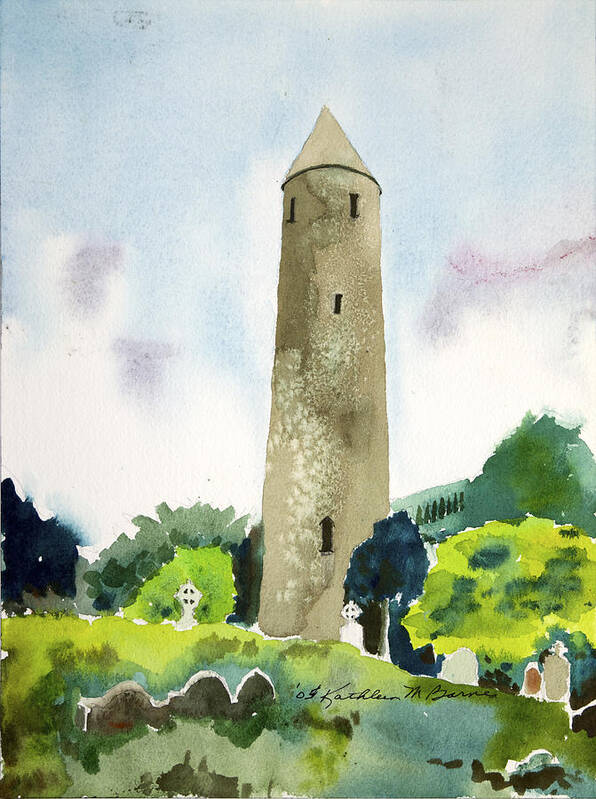  Art Print featuring the painting Glendalough Tower by Kathleen Barnes