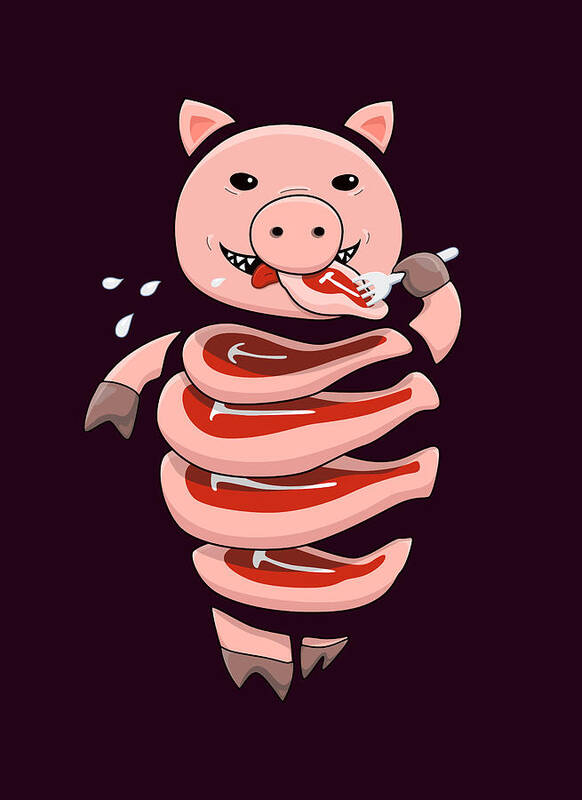 Gluttony Art Print featuring the digital art Gluttonous Self-Eating Pig by Boriana Giormova