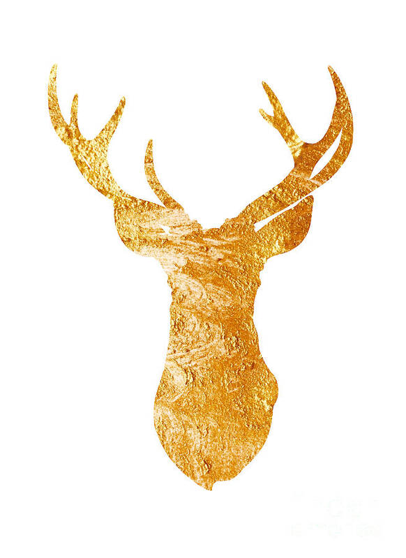 Deer Art Print featuring the painting Gold deer silhouette watercolor art print by Joanna Szmerdt