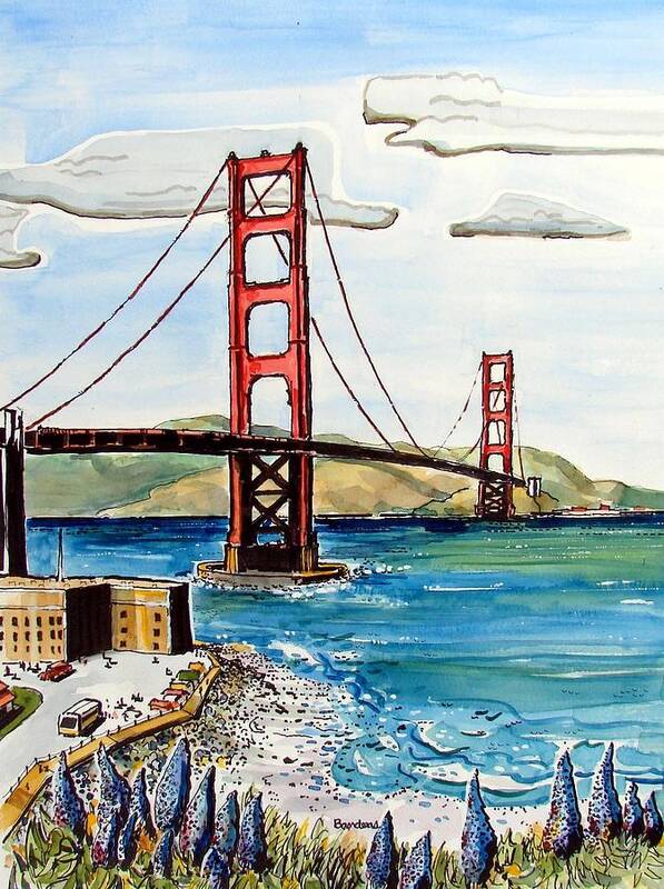 San Francisco Art Print featuring the painting Golden Gate Bridge by Terry Banderas
