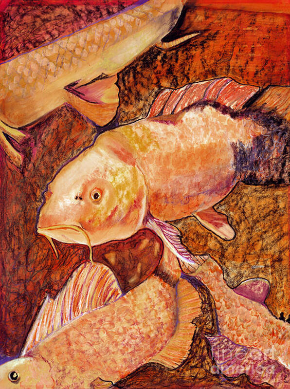 Fish Art Print featuring the painting Golden Koi by Pat Saunders-White
