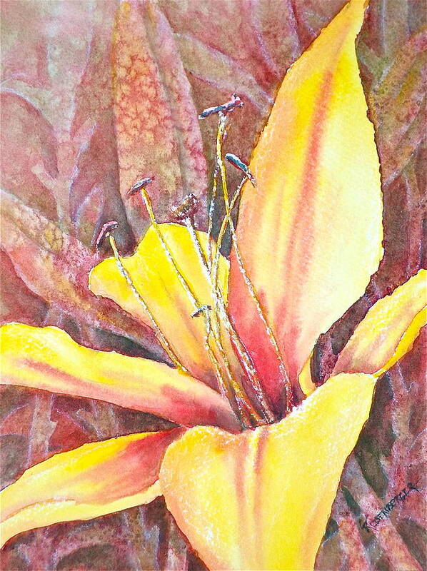 Watercolor Art Print featuring the photograph Golden Lily by Carolyn Rosenberger