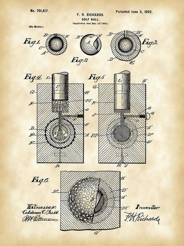 Patent Art Print featuring the digital art Golf Ball Patent 1902 - Vintage by Stephen Younts