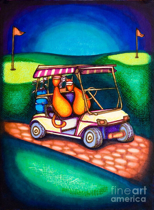 Cats Art Print featuring the drawing Golf Kats by Laurie Tietjen