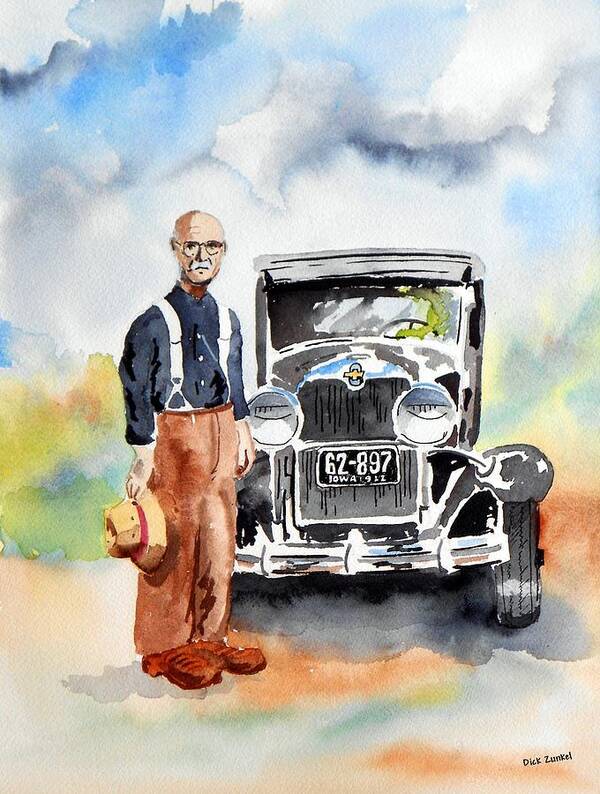 Old Chevrolet Art Print featuring the painting Grandpa's Chevy by Richard Zunkel