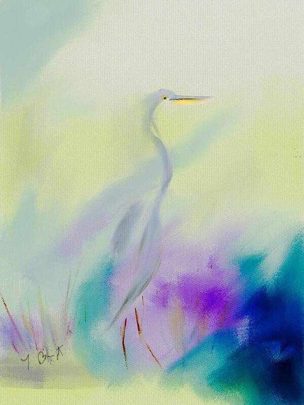 Ipad Painting Art Print featuring the digital art Great Blue Heron Sillouette Abstract by Frank Bright