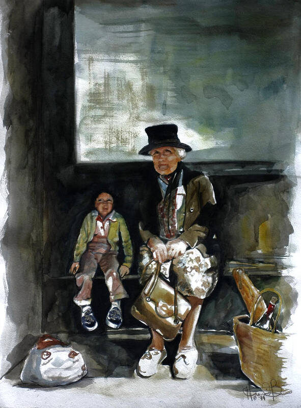 Child Art Print featuring the painting Great Grandma and Me by Harvie Brown