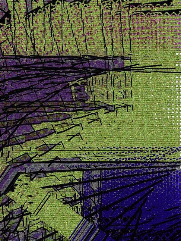 Abstract Art Print featuring the digital art Green and Purple Field by Cooky Goldblatt