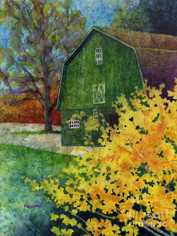 Barn Art Print featuring the painting Green Barn by Hailey E Herrera