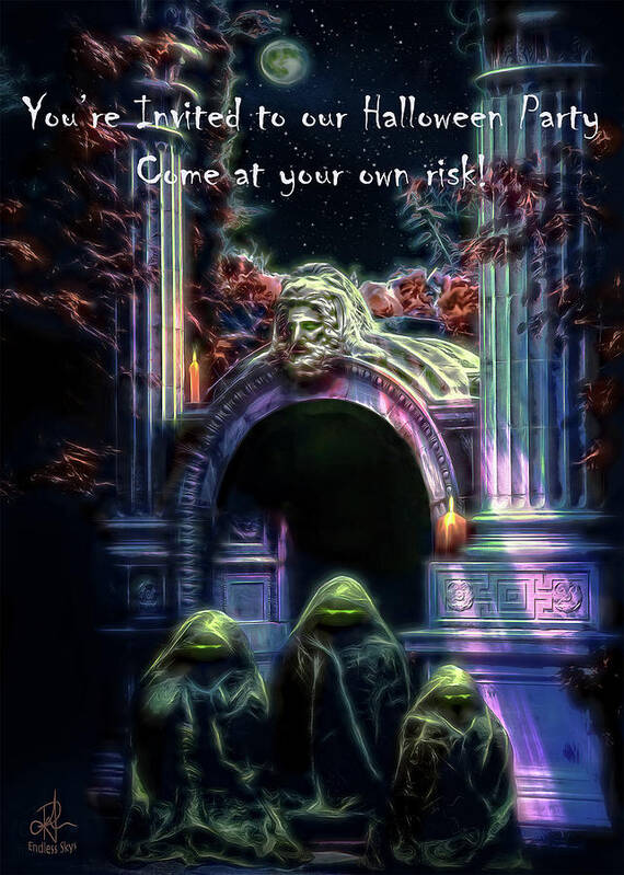 Ghosts Art Print featuring the digital art Halloween Party Invitation - The Gate Keeper by Pennie McCracken