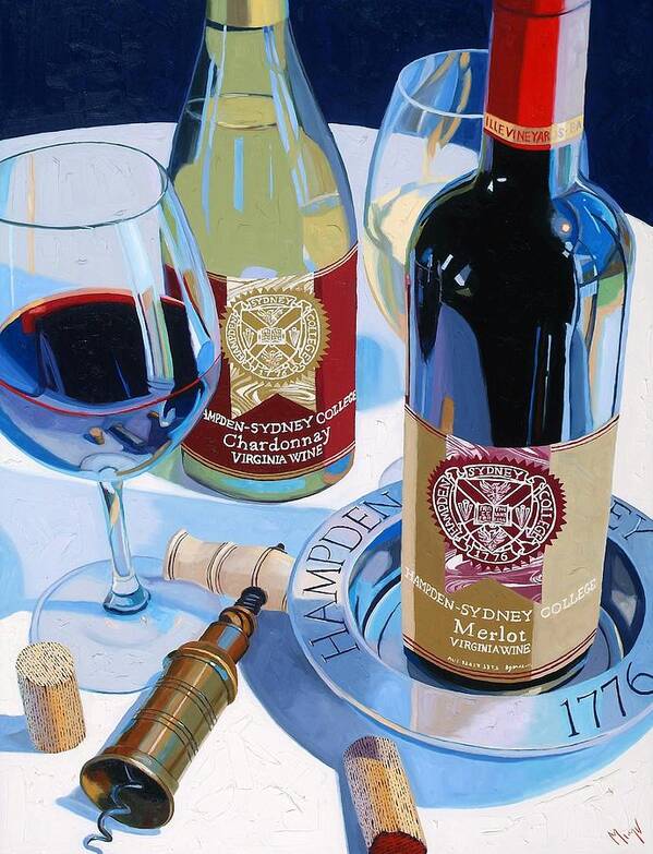 Wine Art Print featuring the painting Hampden Sydney Red and White Number One by Christopher Mize