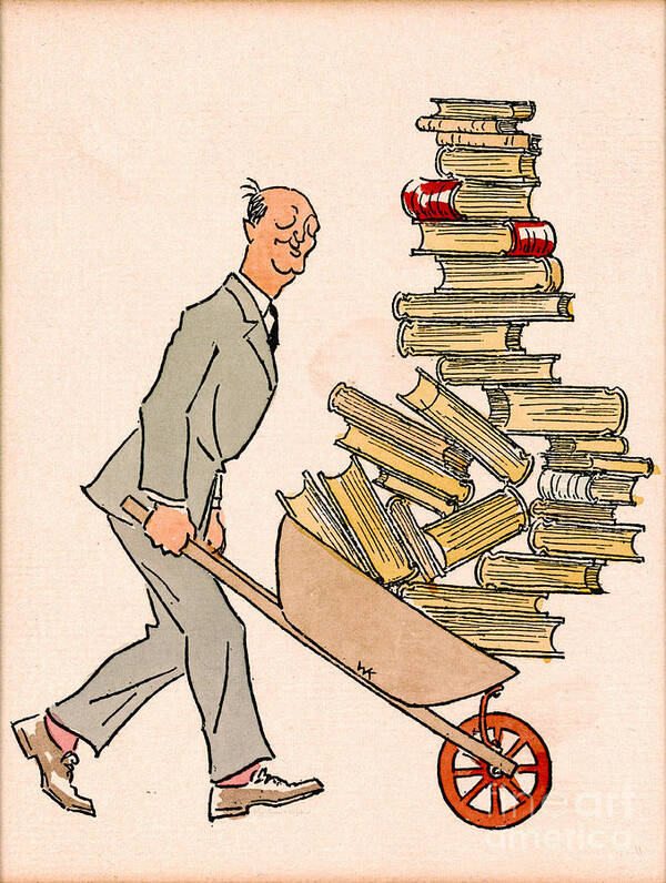 Happy Bibliophile 1930 Art Print featuring the drawing Happy Bibliophile 1930 by Padre Art