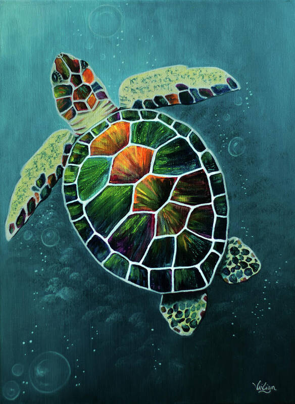 Green Sea Turtle Art Print featuring the painting Happy Honu by Vivian Casey Fine Art