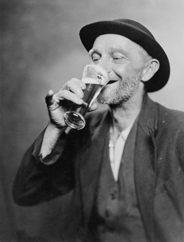 History Art Print featuring the photograph Happy Old Man Drinking Glass Of Beer by Everett