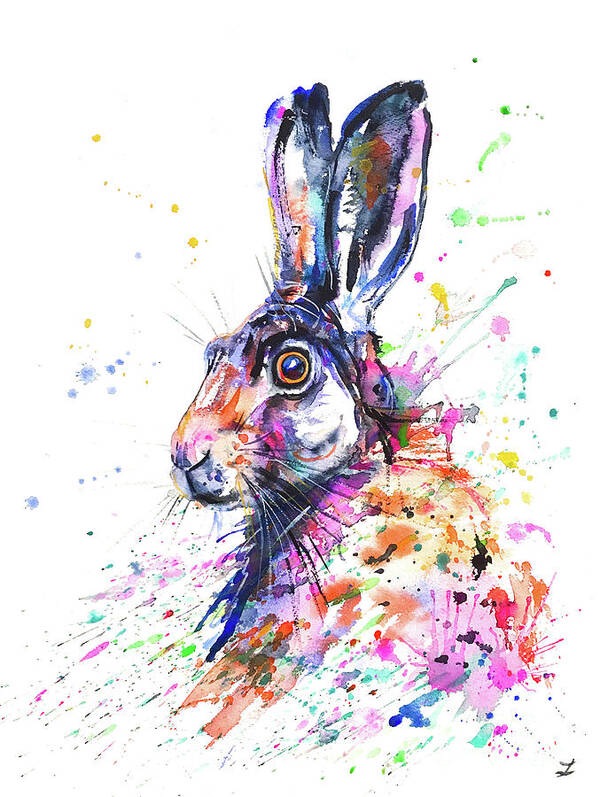 Hare Art Print featuring the painting Hare in Grass by Zaira Dzhaubaeva