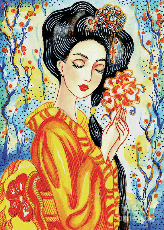 Woman And Flower Art Print featuring the painting Harmony Flower by Eva Campbell