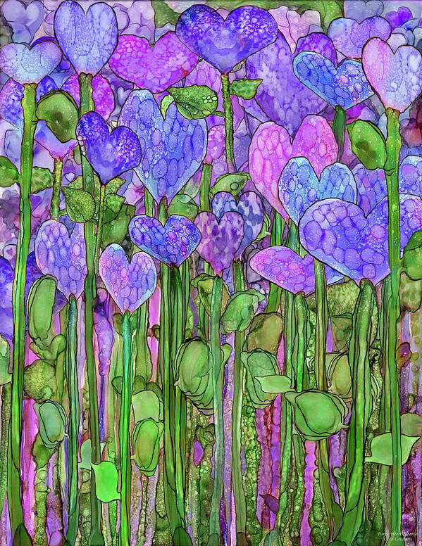 Carol Cavalaris Art Print featuring the mixed media Heart Bloomies 1 - Purple by Carol Cavalaris