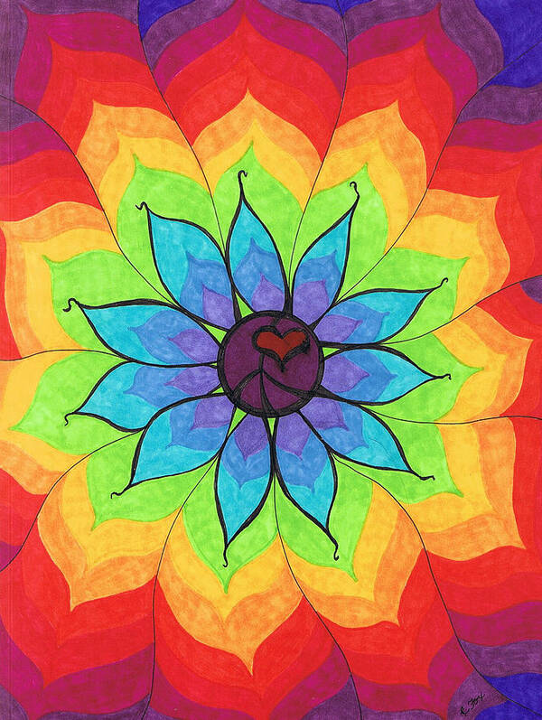 Heart Art Print featuring the painting Heart Peace Mandala by Cheryl Fox