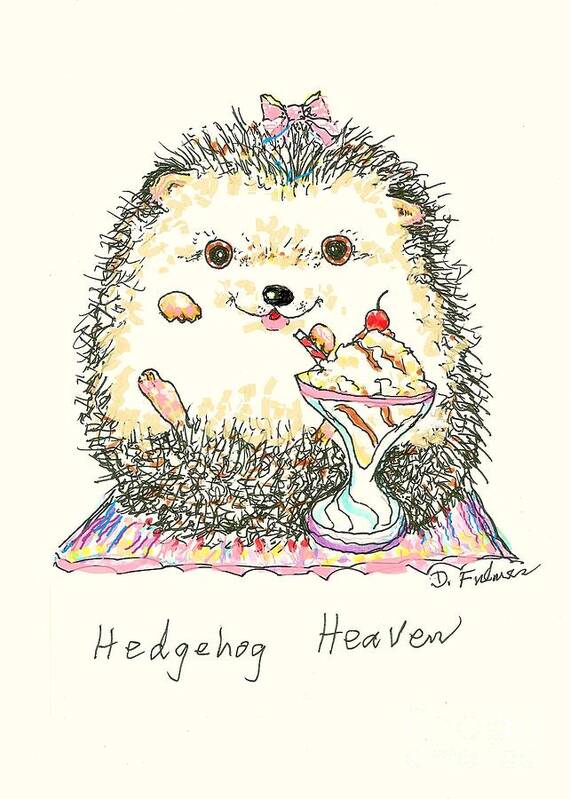 Hedgehog Art Print featuring the mixed media Hedgehog Heaven by Denise F Fulmer