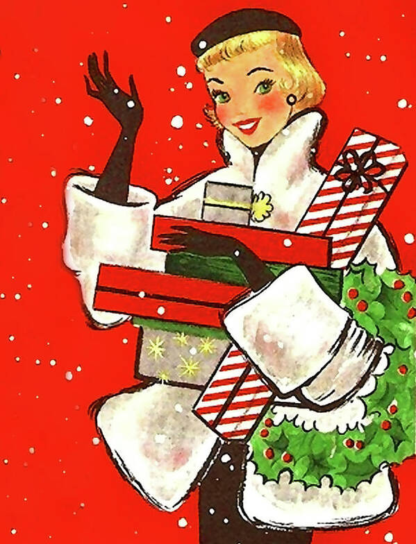 Christmas Shopping Art Print featuring the mixed media Hello from Christmas shopping girl by Long Shot