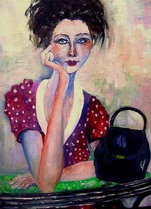  Fiftys Woman With Purse Art Print featuring the painting Her Purse by Esther Woods