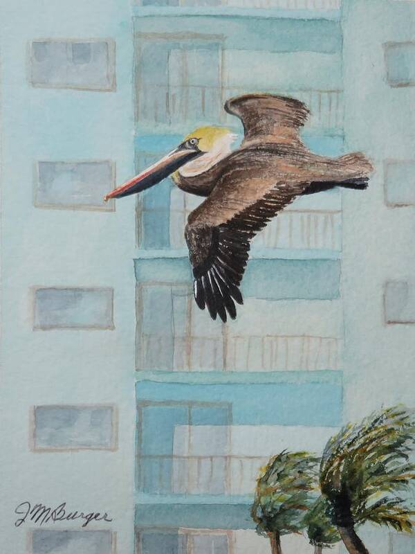 Pelican Art Print featuring the painting High Rise Pelican by Joseph Burger