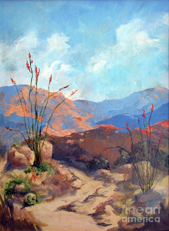 Framed Desert Scape Art Print featuring the painting Hiking the Santa Rosa Mountains by Maria Hunt