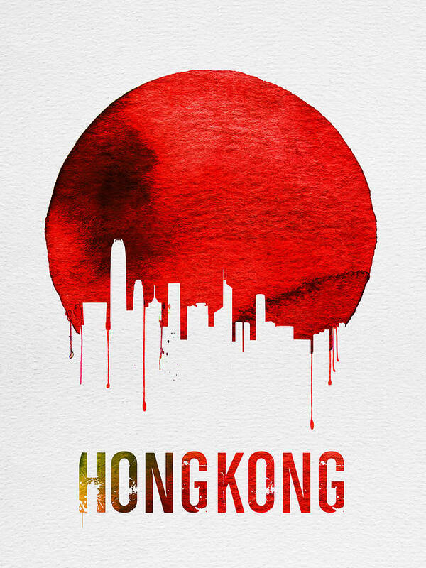 Hong Kong Art Print featuring the digital art Hong Kong Skyline Red by Naxart Studio