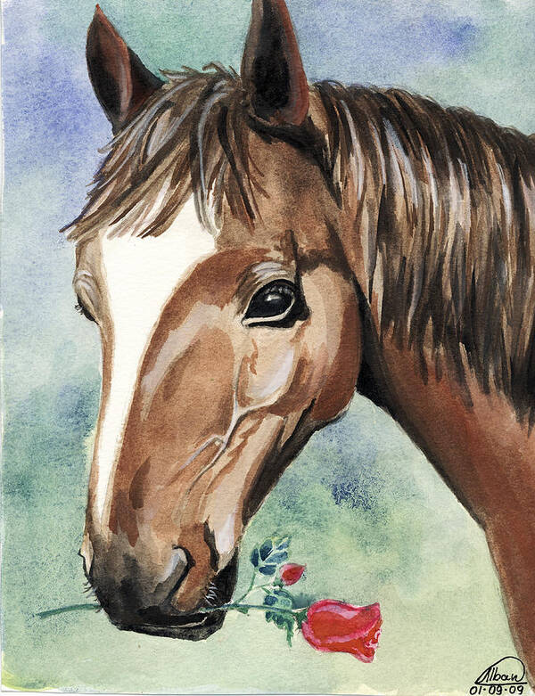 Horse Art Print featuring the painting Horse In Love by Alban Dizdari