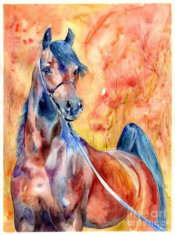 Horse Art Print featuring the painting Horse On The Orange Background by Suzann Sines